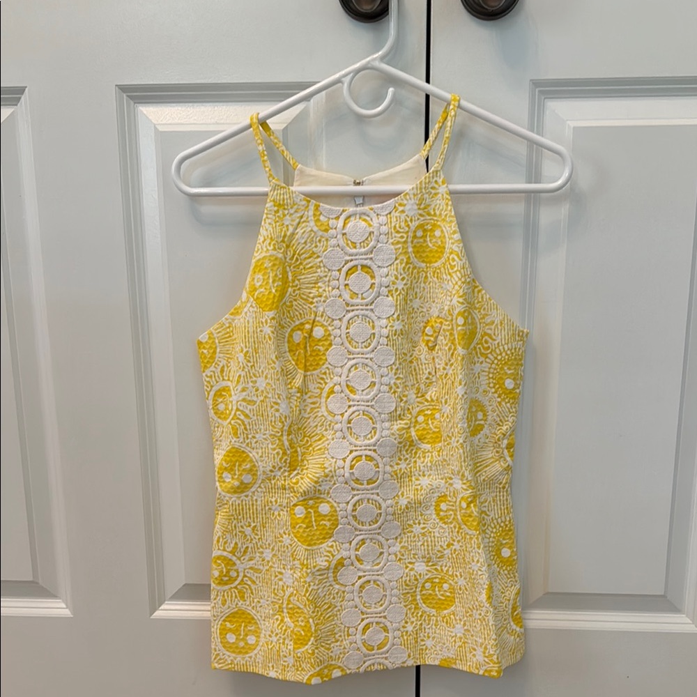 Lilly Pulitzer Yellow and White Embellished Cropped Tank Top